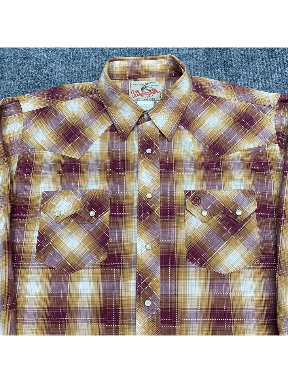Vintage Wrangler Pearl Snap Shirt Mens L Plaid American Cowboys Western Stitched